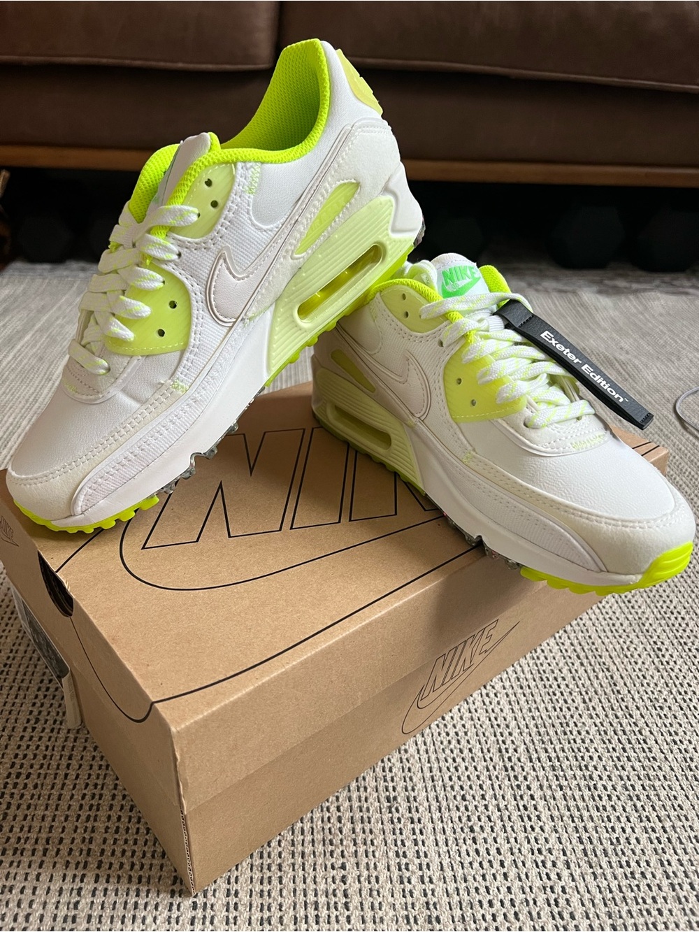Nike Women’s Air Max 90 White & Volt Neon Sneakers